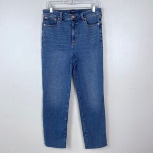 J.Crew Factory Stovepipe Straight Jeans Blue‎ Raw Hem High Rise Stretch Size 29